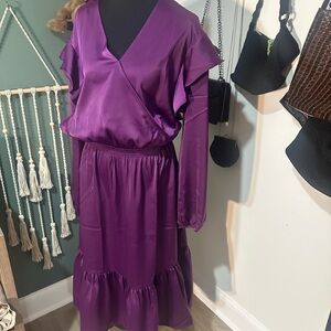 C. Wonder by Christian Siriano Purple Boho Maxi Dress Flutter Sleeve Size M